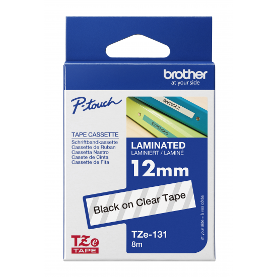 12MM BLACK ON CLEAR TAPE