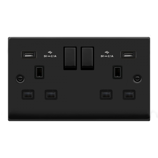 13A INGOT TWIN SOCKET USB BLK