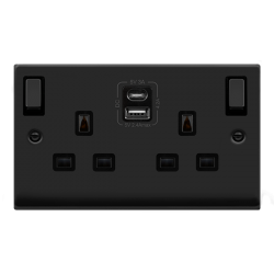 13A INGOT TWIN SOCKET USB+C BLK