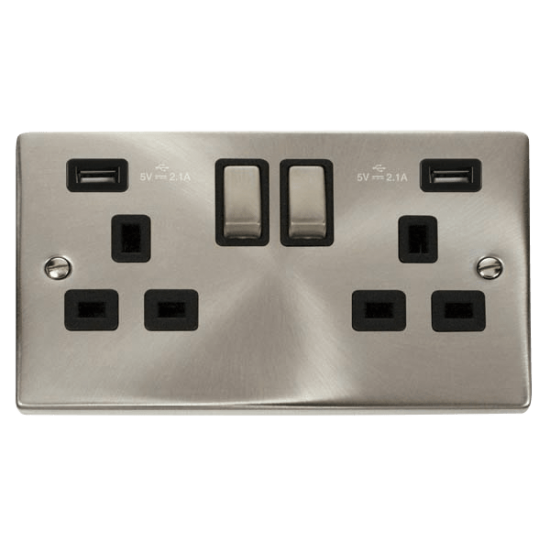 13A INGOT TWIN SOCKET USB BLK