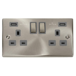13A INGOT TWIN SOCKET USB GY