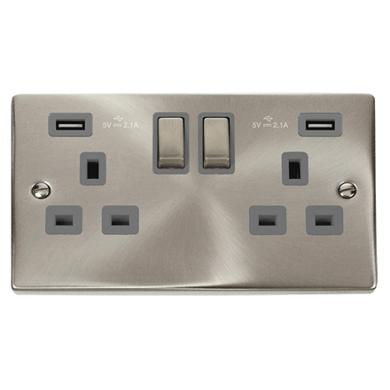 13A INGOT TWIN SOCKET USB GY