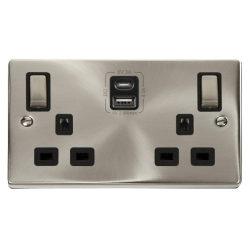 13A INGOT TWIN SOCKET USB+C BLK