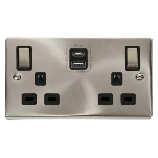 13A INGOT TWIN SOCKET USB+C BLK