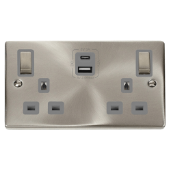 13A INGOT TWIN SOCKET USB+C GY