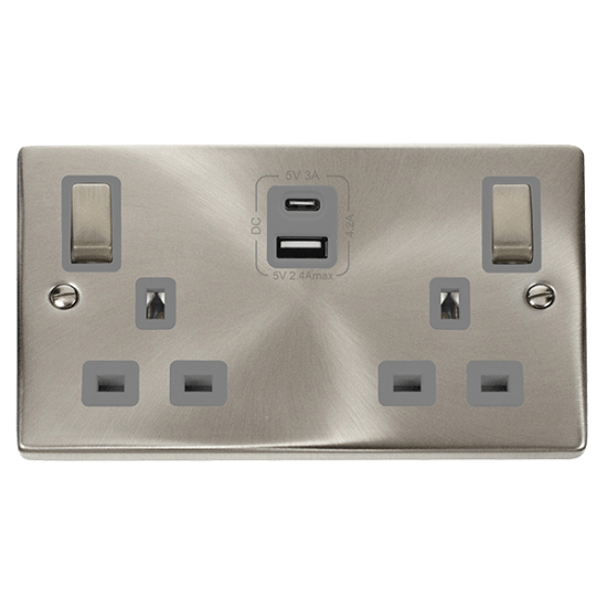 13A INGOT TWIN SOCKET USB+C GY