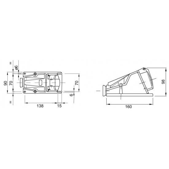 16A 2P&E 240V SURFACE SOCKET