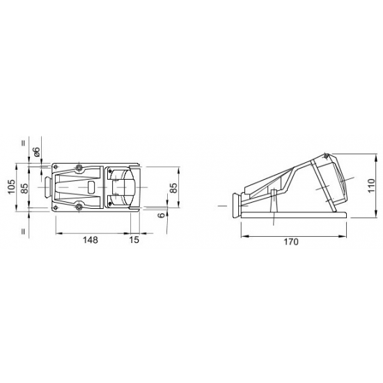 32A 3PIN ANGLED SOCKET