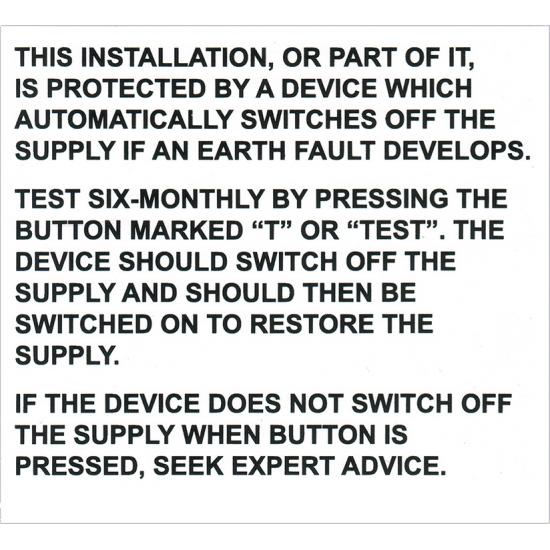 RCD DEVICE 6 MONTH TEST LABEL